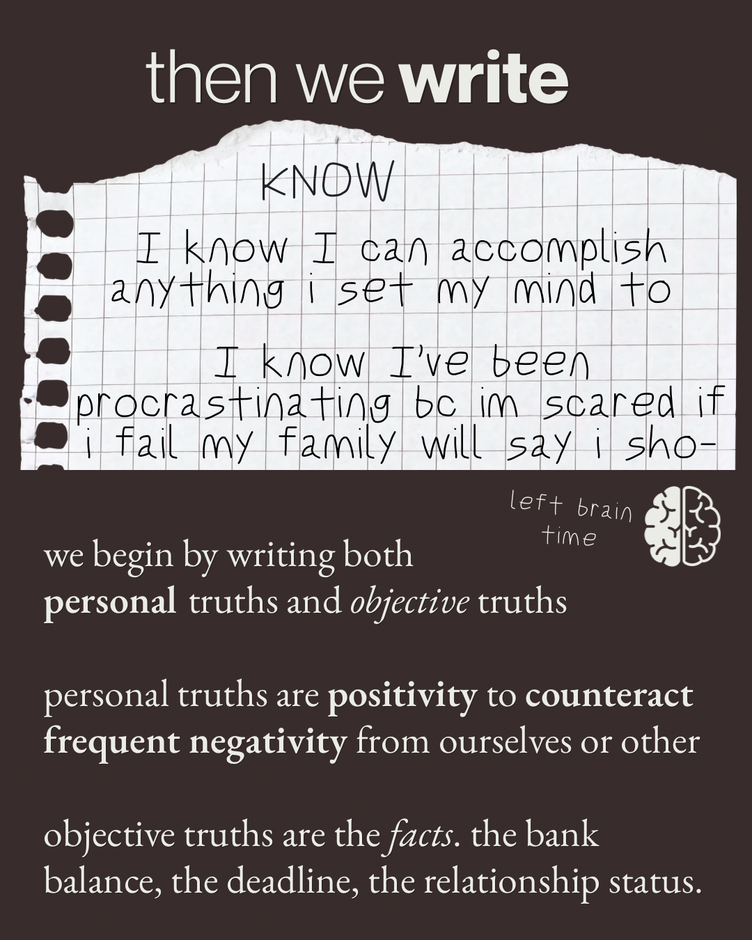 Know step: writing personal and objective truths